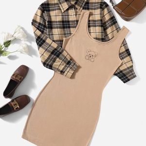 SHEIN 2 Piece Dress with Flannel  Shirt